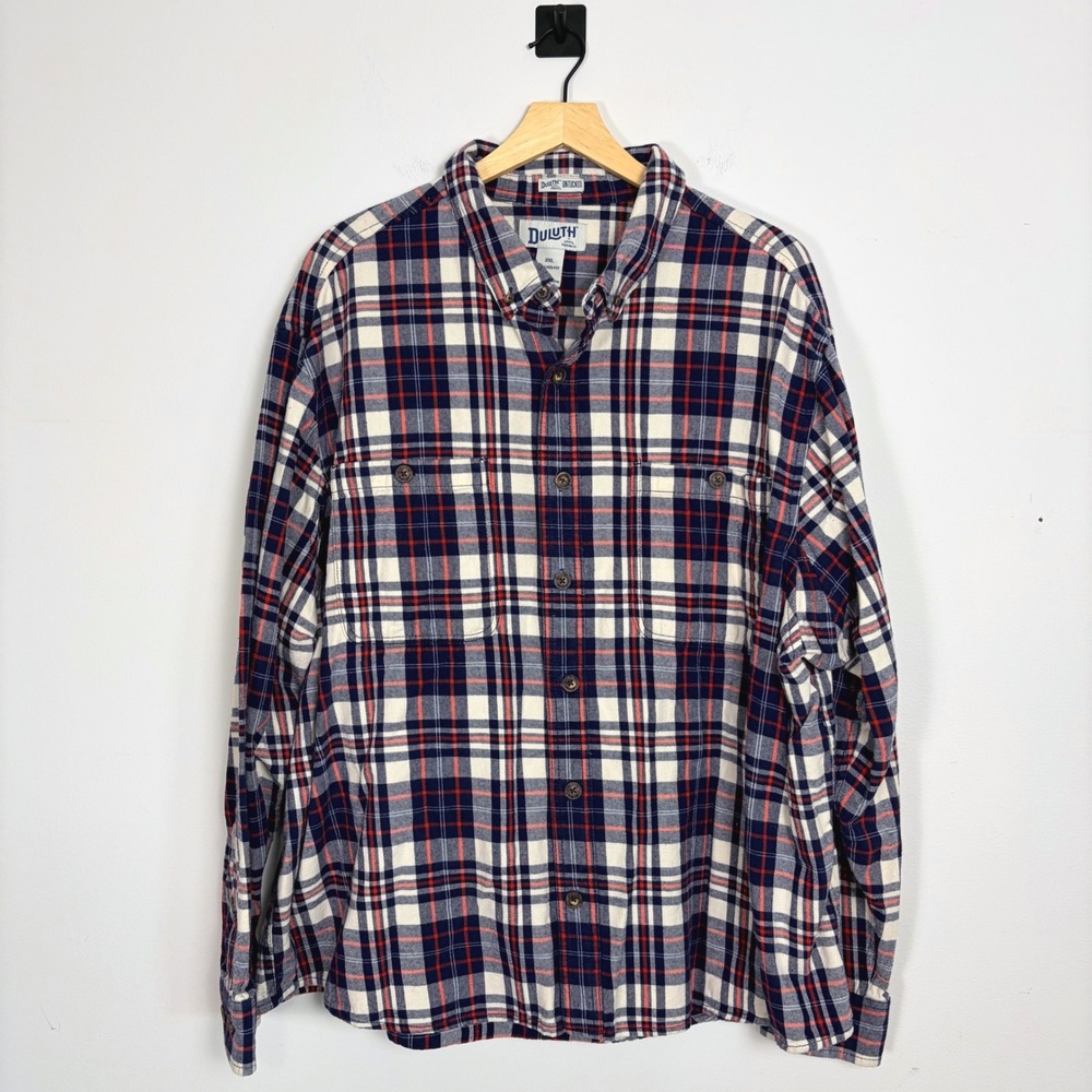 Duluth Trading Untucked Flannel Shirt 2XL Relaxed Fit Plaid Long Sleeve‎ Cotton